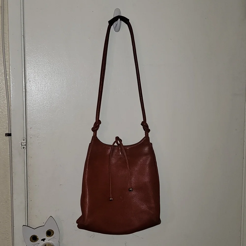 Emporio vintage boho shoulder bag brown leather ties logo
